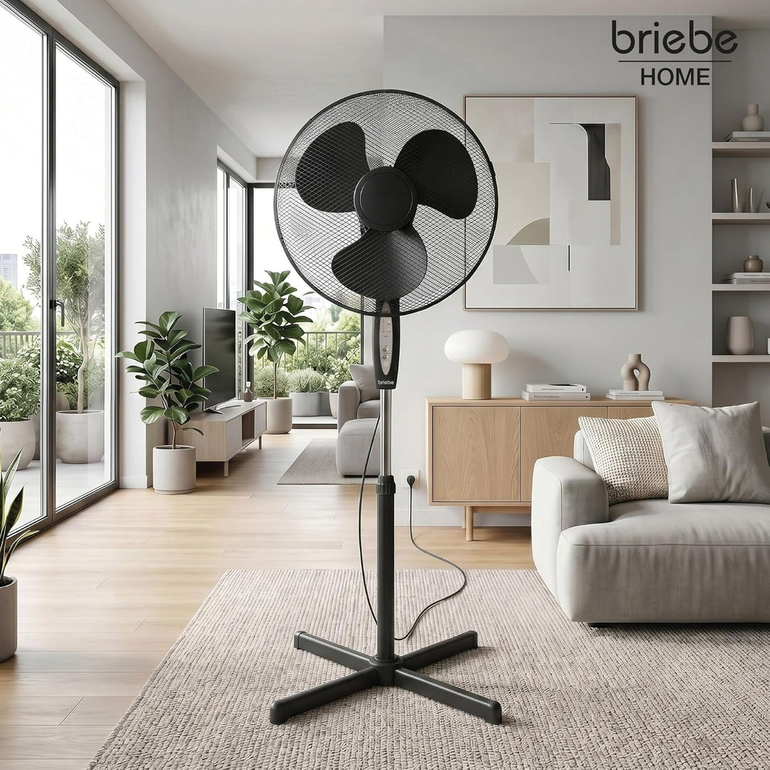 briebe Standventilator mit Fernbedienung, 40 cm, Leise, Timer, Oszillierend, 3 Betriebsmodi, 3 Gesch