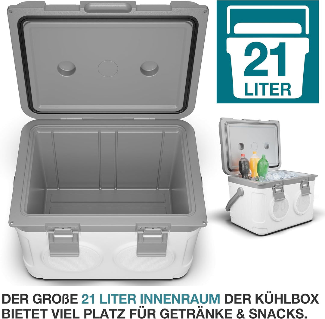 TOM 3in1 Musik Kühlbox 21l zum Kühlen, Warmhalten und Musik hören – mit Bluetooth Lautsprecher – Küh