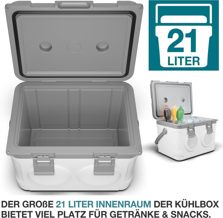 TOM 3in1 Musik Kühlbox 21l zum Kühlen, Warmhalten und Musik hören – mit Bluetooth Lautsprecher – Küh