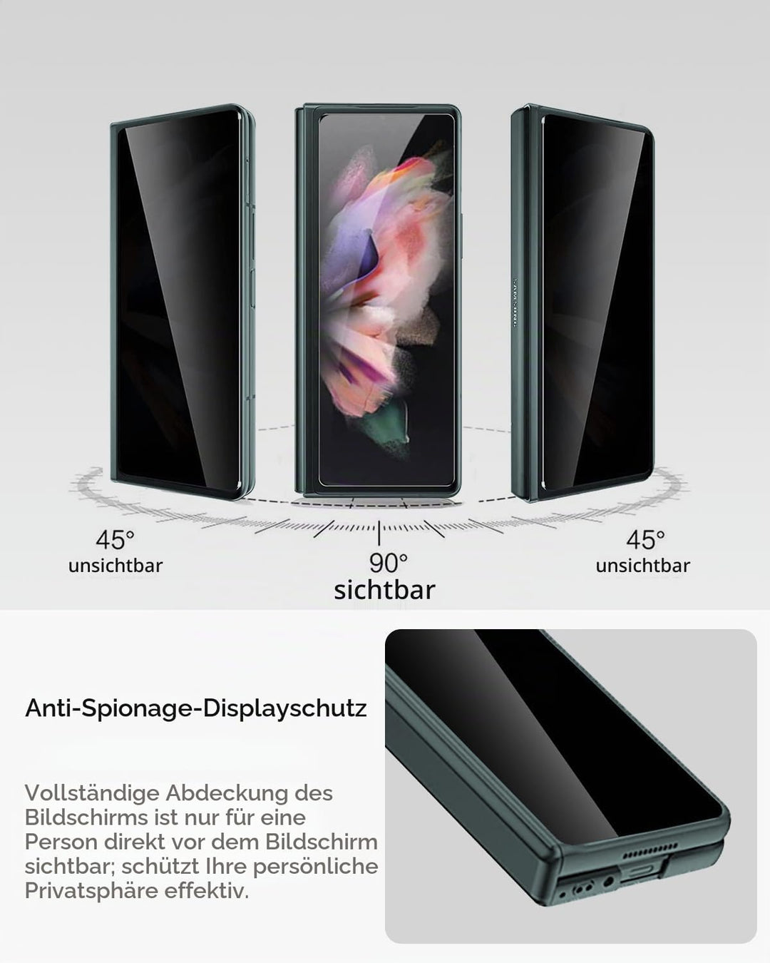 Miimall Kompatibel mit Samsung Galaxy Z Fold 3 Hülle mit Displayschutz Anti-Peeping+Magnetischer Sch