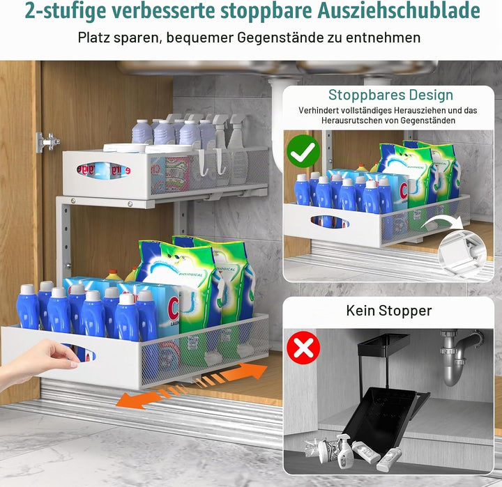 Housolution Spülschrank Organizer Ausziehbar, 2 Etagen Metall Unter Waschbecken Regal Spülenuntersch
