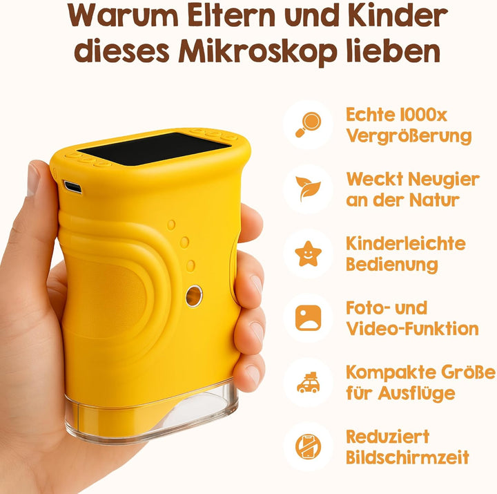 Edubini Digitales Mikroskop für Kinder [1000-fache Vergrösserung] - Tragbares Taschenmikroskop für G