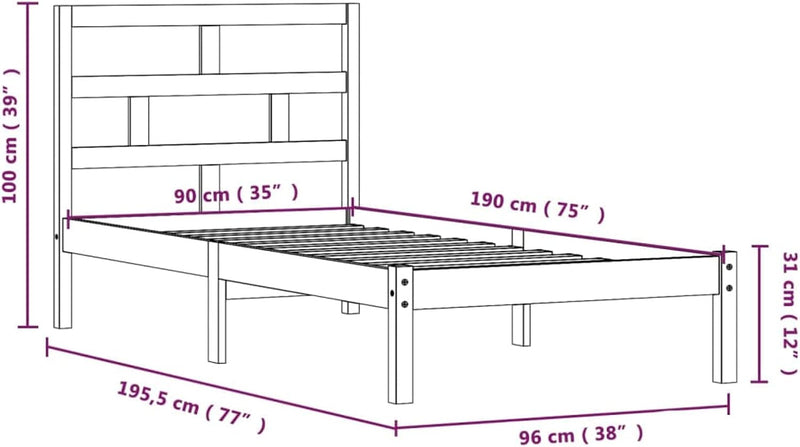 Tidyard Massivholzbett Holzbett Bettrahmen mit Lattenrost Bettgestell Einzelbett Jugendbett Betten 9