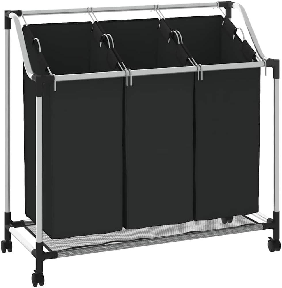 vidaXL Wäschekorb mit 3 Taschen Rollen Wäschewagen Wäschesammler Wäschesortierer Wäschebox Wäschesac