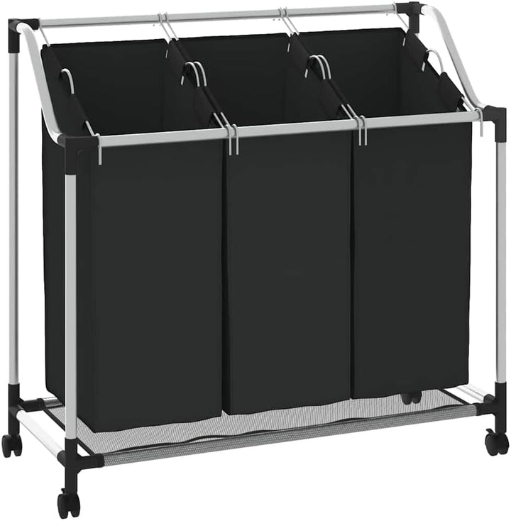 vidaXL Wäschekorb mit 3 Taschen Rollen Wäschewagen Wäschesammler Wäschesortierer Wäschebox Wäschesac