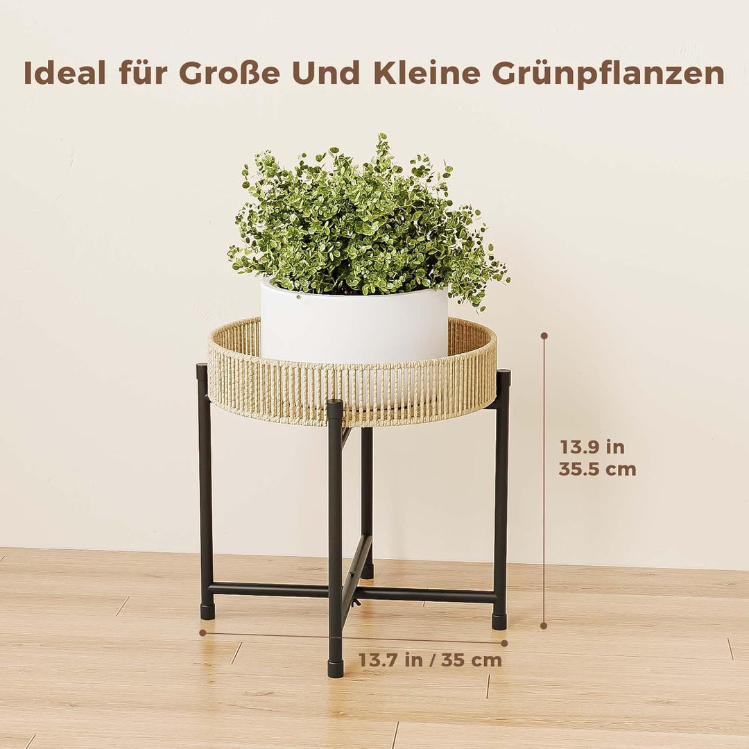 Bamworld Runder Pflanzenständer Rattan Pflanzenregal Pflanztisch Handgewebtes Seil Beistelltisch Cou