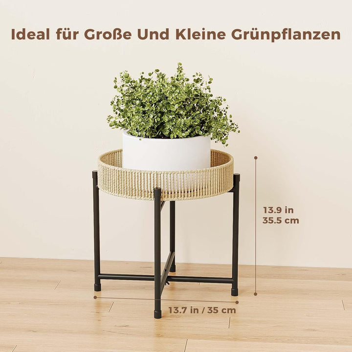 Bamworld Runder Pflanzenständer Rattan Pflanzenregal Pflanztisch Handgewebtes Seil Beistelltisch Cou