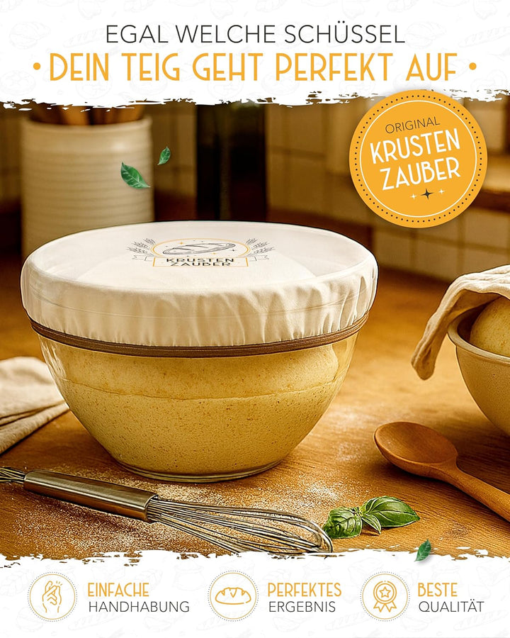 KRUSTENZAUBER 4x Abdeckhaube für Gärkörbe - Wiederverwendbar Gärfolie als Brot backen Zubehör – Gärh