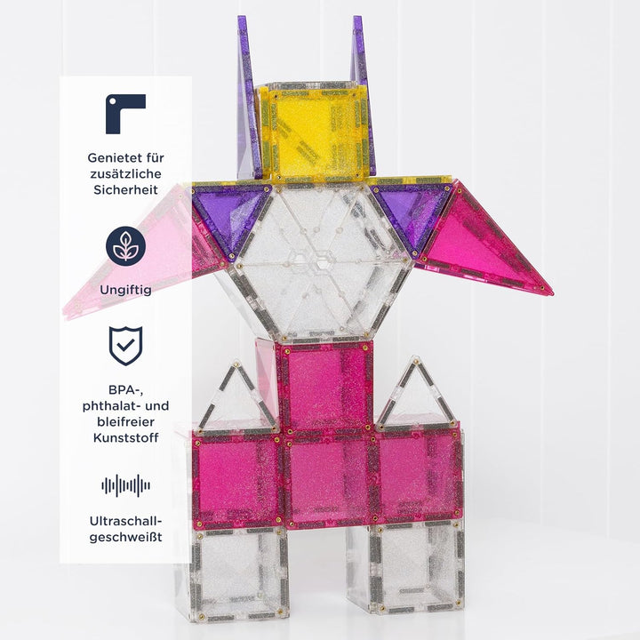 CONNETIX Magnetische Fliesen Glitzer-Einhorn-Set, 56 Stück