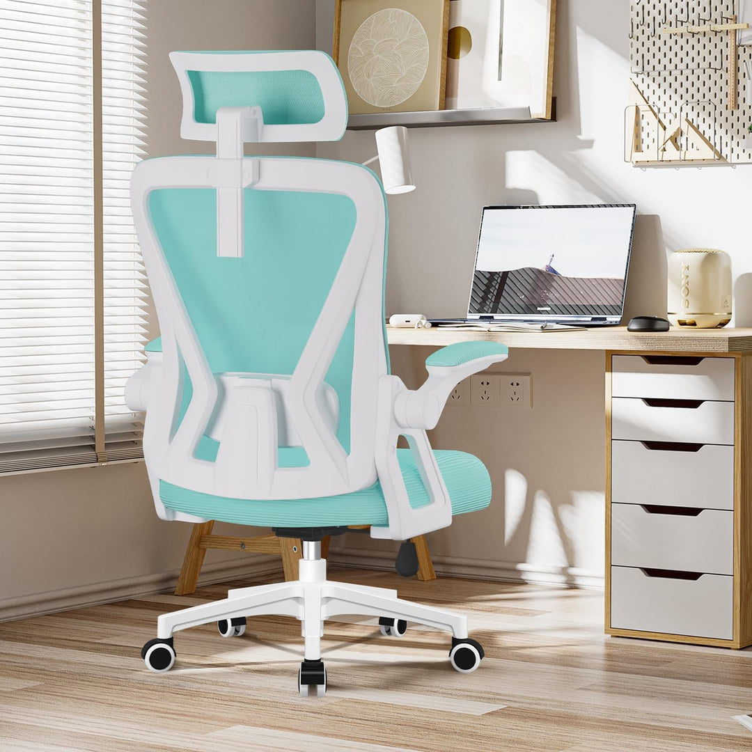 Bürostuhl ergonomisch, Schreibtischsessel mit verstellbare Kopfstütze und Armlehnen, gepolsterte Lor