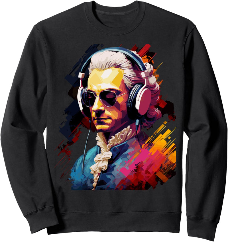 Bunter Mozart mit Kopfhörer - Lustige Klassische Musik Sweatshirt