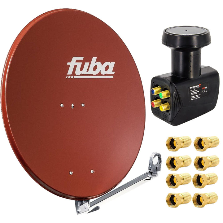 Fuba DAL 800 R Satellitenantenne Alu Ziegelrot 80cm LNB Quad zum Direktanschluss SAT bis 4 Teilnehme