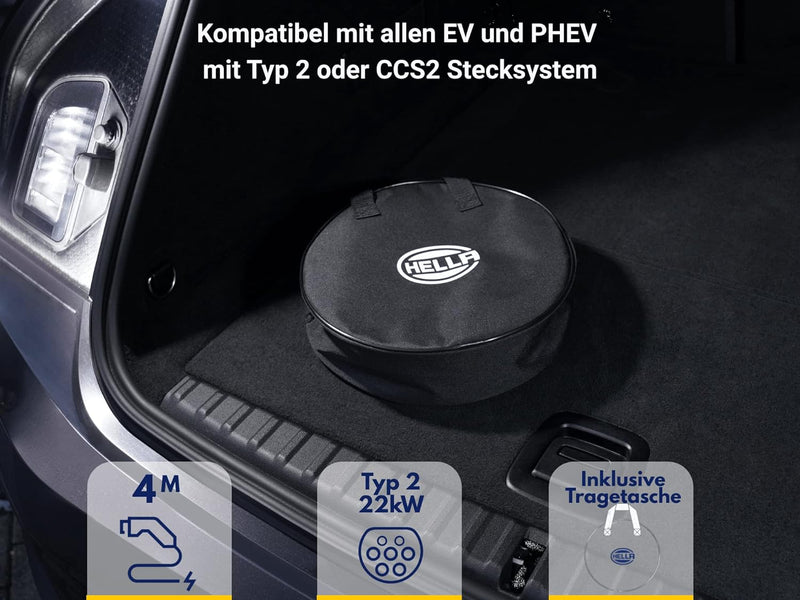 HELLA 8KE 358 255-021 Typ 2 Ladekabel 22KW für EV Elektroautos und Plug-in Hybrid - 3phasig - 32A -