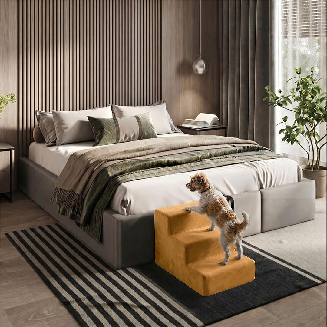 murando Hundetreppe für Kleine Hunde 3 Stufen 30 cm, Samt - Gelb | Haustiertreppe für Bett, Sofa, Be