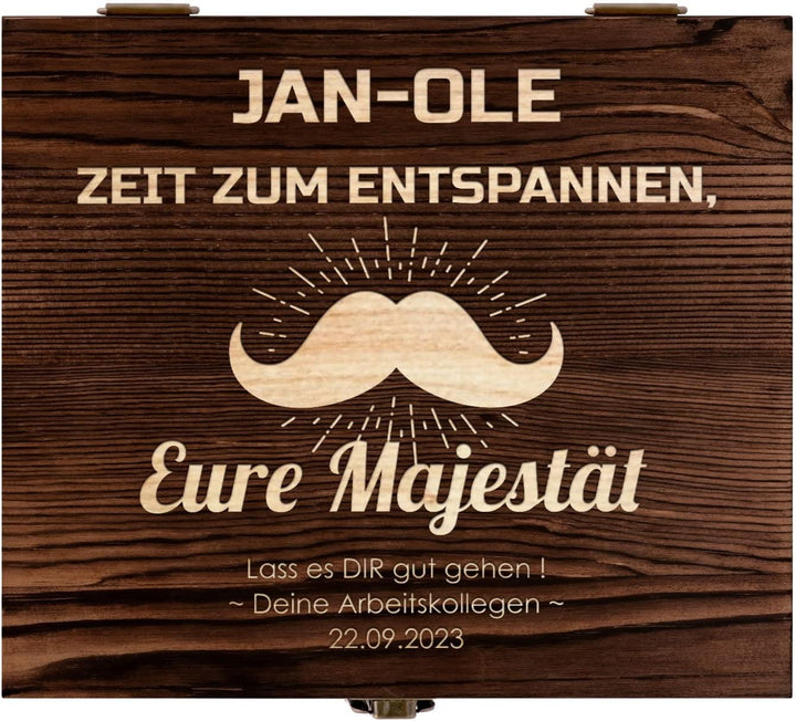 Maverton Whisky Steine Set - in Holzbox mit Gravur - 8 Eiswürfel + 2 Whisky Gläser - wiederverwendba