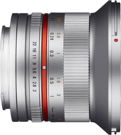 Samyang 12mm F2.0 MFT silber - Weitwinkel Festbrennweite für Micro Four Thirds Anschluss, manueller