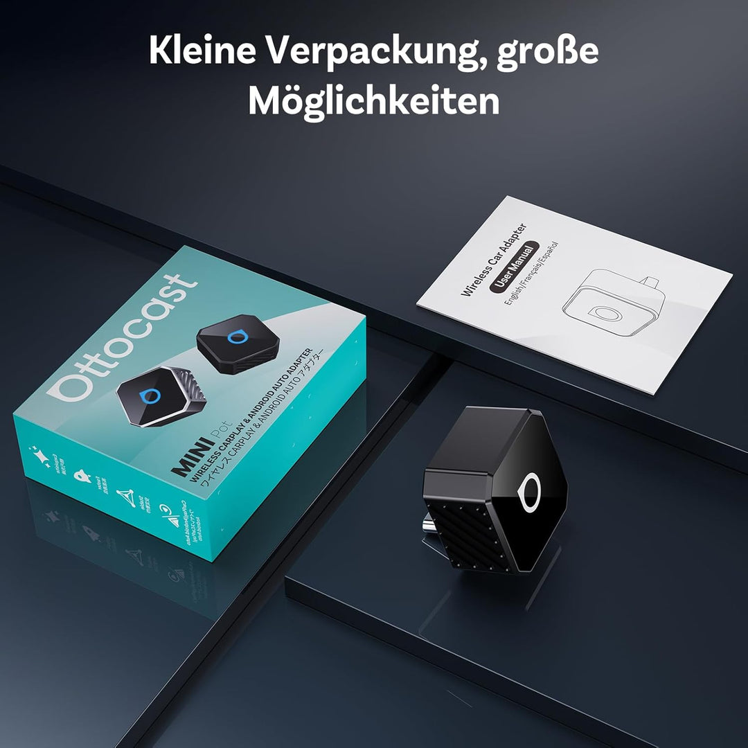 OTTOCAST Mini Pot 2026 Typ-C, 2-in-1 CarPlay & Android Auto Wireless Adapter für iOS 10+/Android 11+