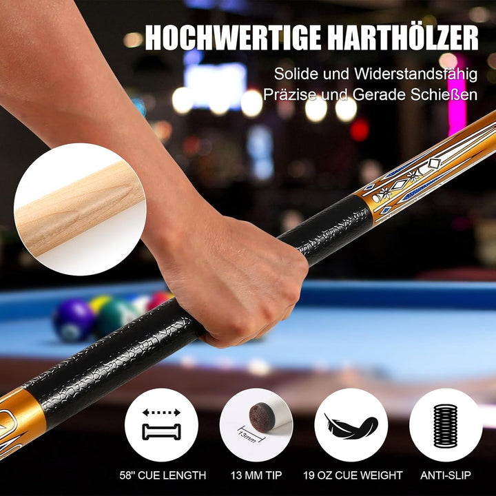 ASMPCUE Pool Queue, 58 Zoll Billard Queue Hardwood Pool Cue 13mm Spitzen für Professionelle Billards