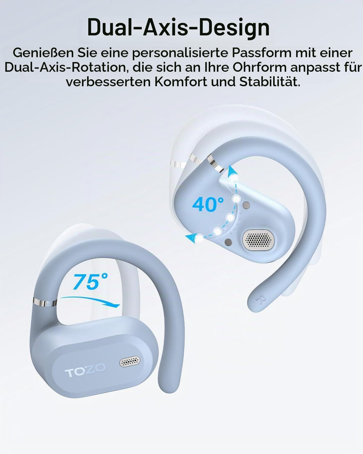 TOZO OpenWear Kabellose Bluetooth-Kopfhörer, ENC-Anrufe, 14,2mm Treiber, 38 Std Wiedergabe,LED-Anzei