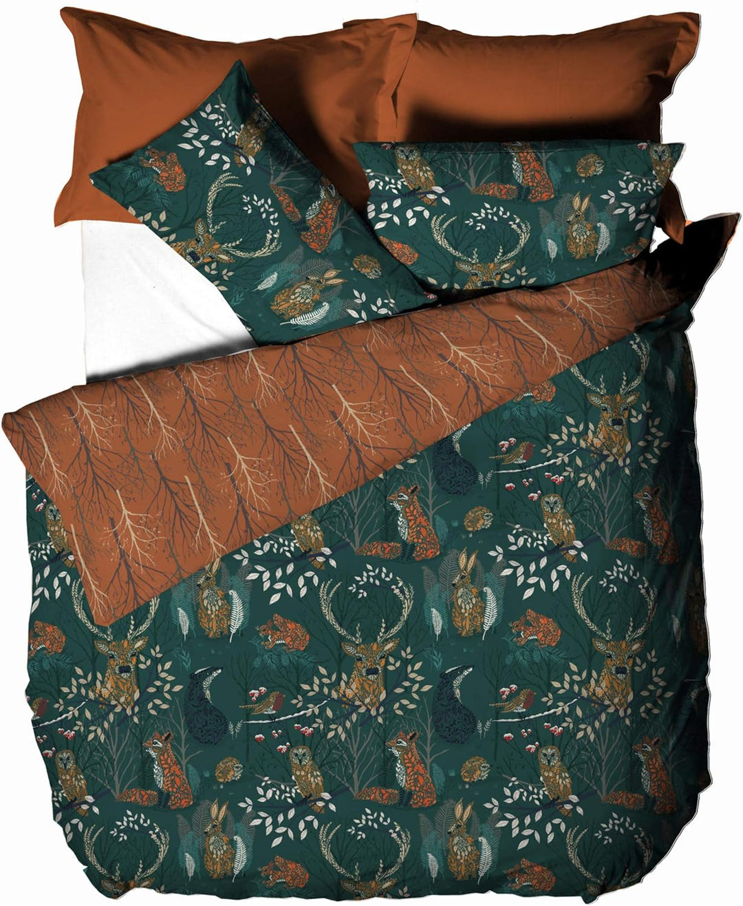 furn. Bettbezug-Set mit Waldfauna, Polycotton, smaragdgrün, Einzelbett Einzelbett Smaragdgrün, Einze