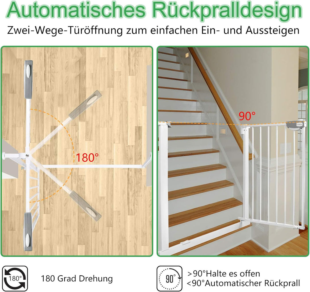 XMTECH Weiss Treppengitter 95-105cm Breit, Ohne Bohren Türschutzgitter für Kinder, Auto-Close Safety