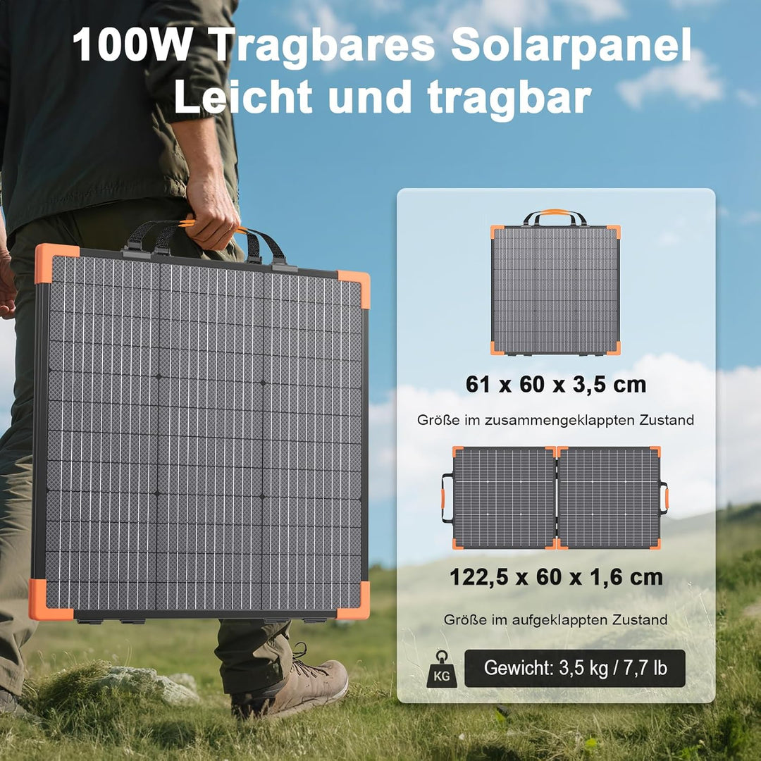 100W Bifaziales Tragbares Solarpanel für Kraftwerke, 20V Faltbares Solarladegerät mit IP68-Wasserdic
