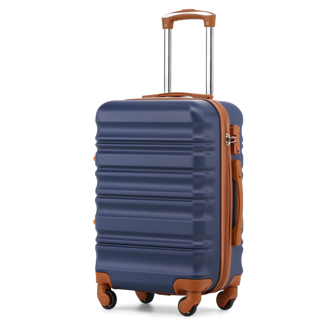 COOLIFE Hartschalen-Koffer Trolley Rollkoffer Reisekoffer mit TSA-Schloss und 4 Rollen (Blau/Braun,