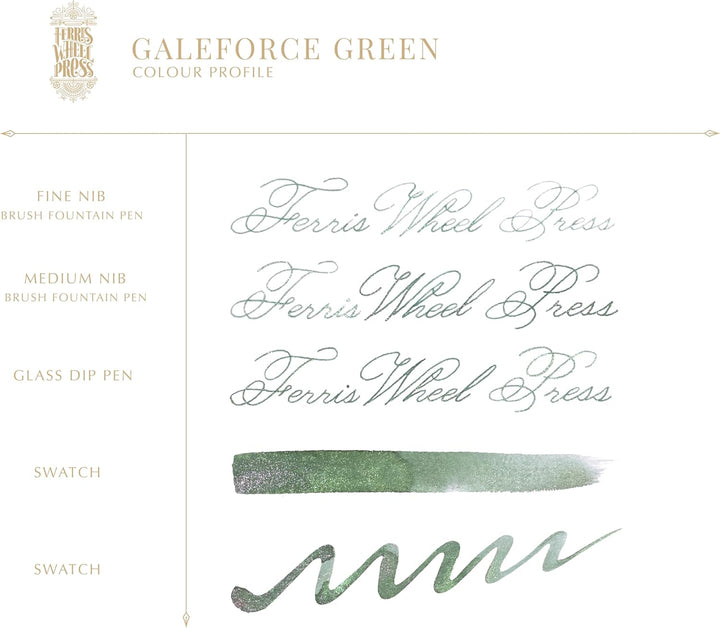Ferris Wheel Press Fountain Pen Ink, FerriTales Collection, Deep Eucalyptus with Duochrome green/pin