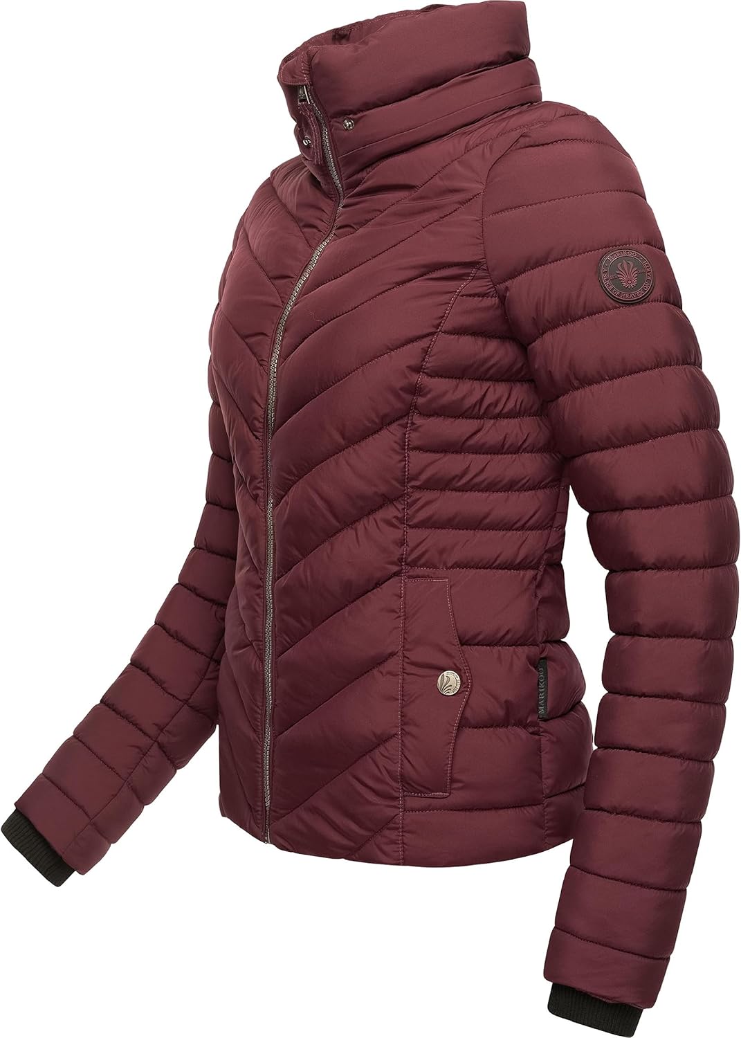 MARIKOO Damen Übergangsjacke leichte Steppjacke kurz mit Abnehmbarer Kapuze Kagomee XS-XXL XL Wine,