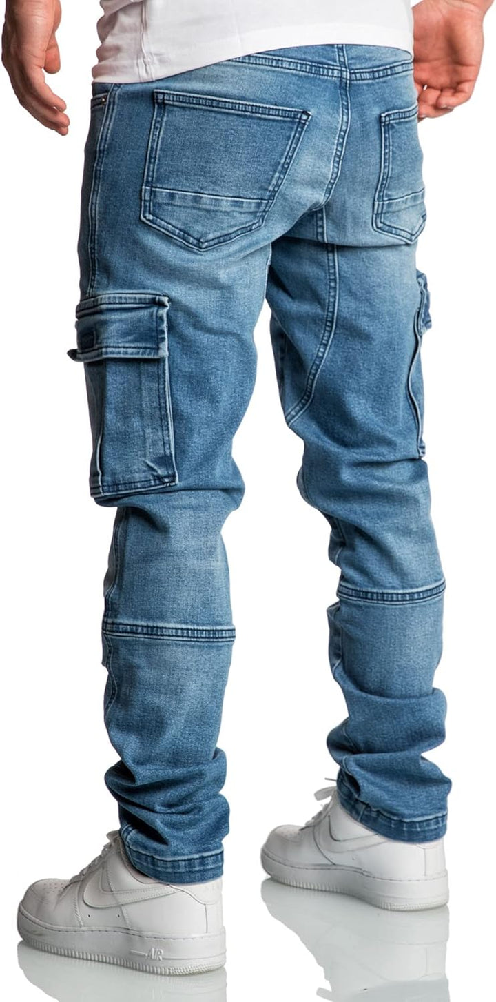 Amaci&Sons Herren Cargo Jeans Regular Slim Denim Hose Destroyed 7977 32W / 32L Hellblau, 32W / 32L H