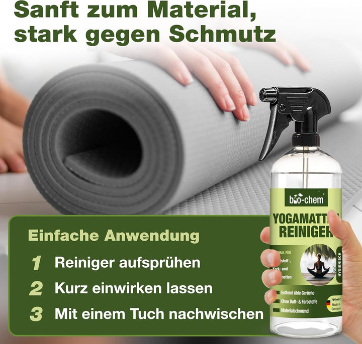 bio-chem Yogamatten-Reiniger - 4x 750 ml inkl. Mikrofasertuch - für Kunststoff- Kork und Textilmatte