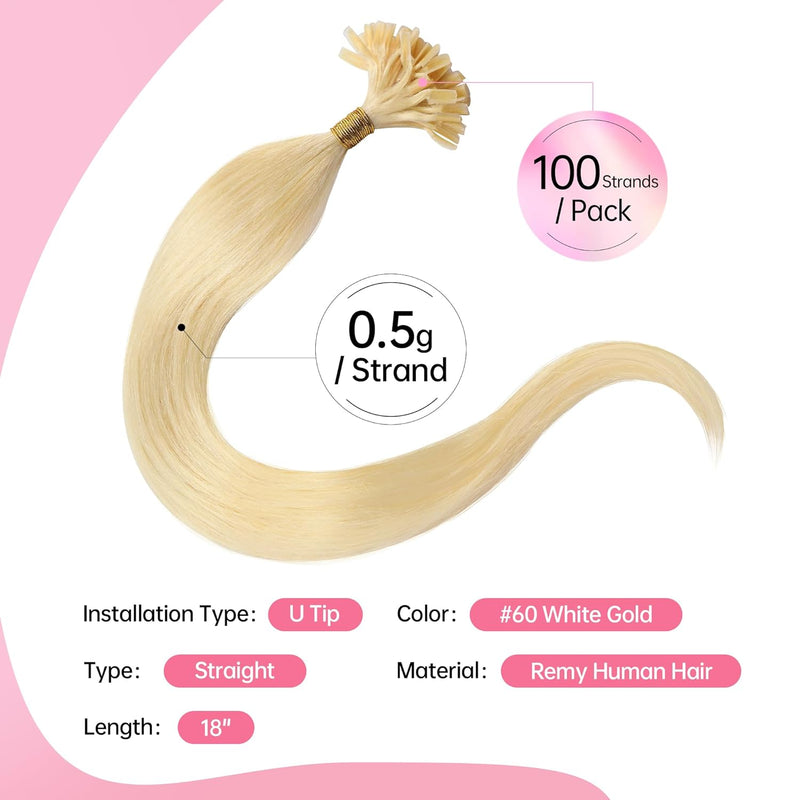 Beauty7 DIY Haarverlängerung Remy Echthaar Haarverlaengerung von U-tips 100 STK 45cm 0,5g Bonding Ec