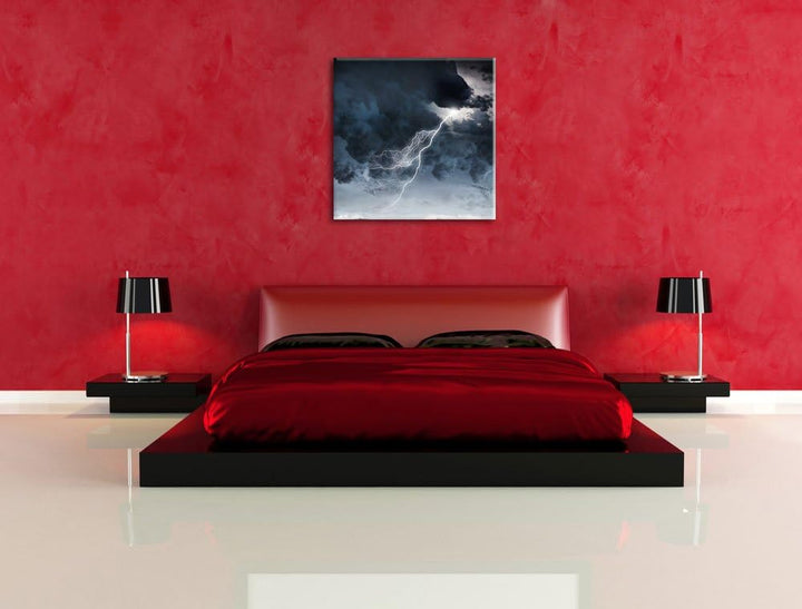 Pixxprint Blitz am Himmel, Format: 70x70 auf Leinwand, XXL riesige Bilder fertig gerahmt mit Keilrah