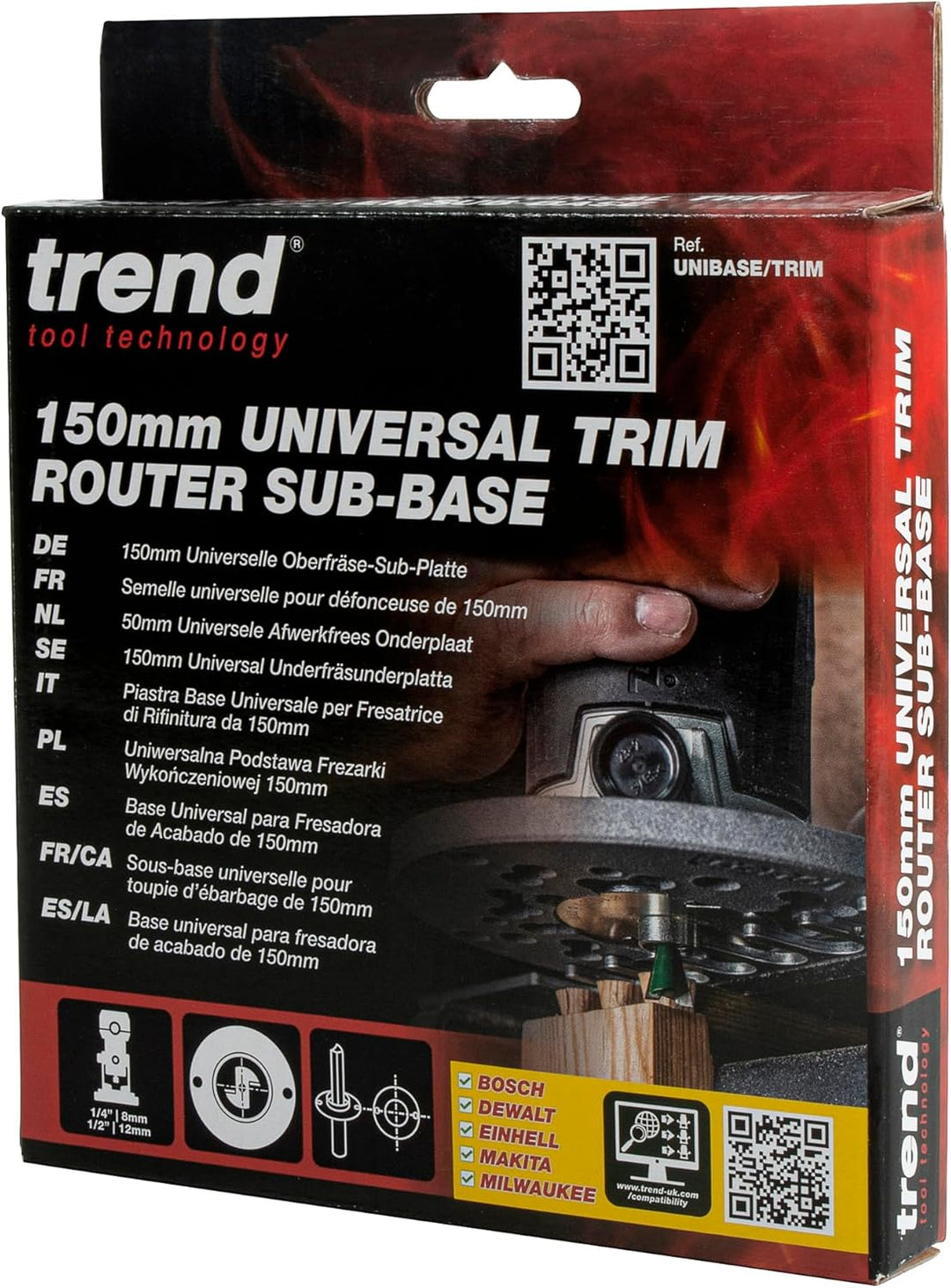 Trend Universal Trim Frästisch-Einsatzplatte, 150mm, Erweiterte Kompatibilität für 8mm Kantenfräsen,