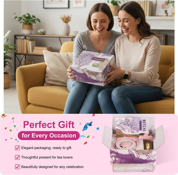 Matcha Set Pink, 8 Stück Matcha Tee Sets mit Matcha Besen und Schale, Schaufel, Löffelständer, Besen
