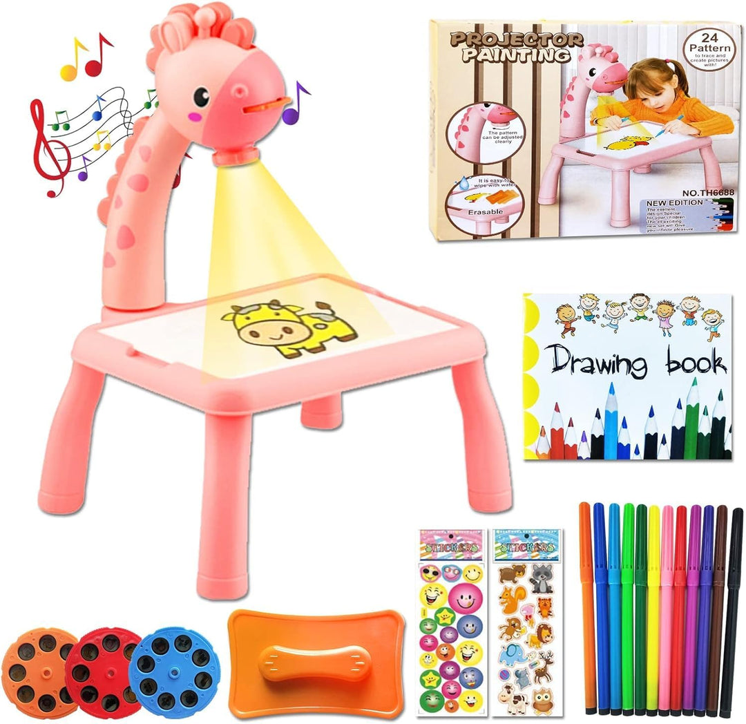 BARVERE Projektor Zeichentisch Kinder, Rosa Maltafel Kinder ab 2 jahre, Tischplatte Smart Projektor
