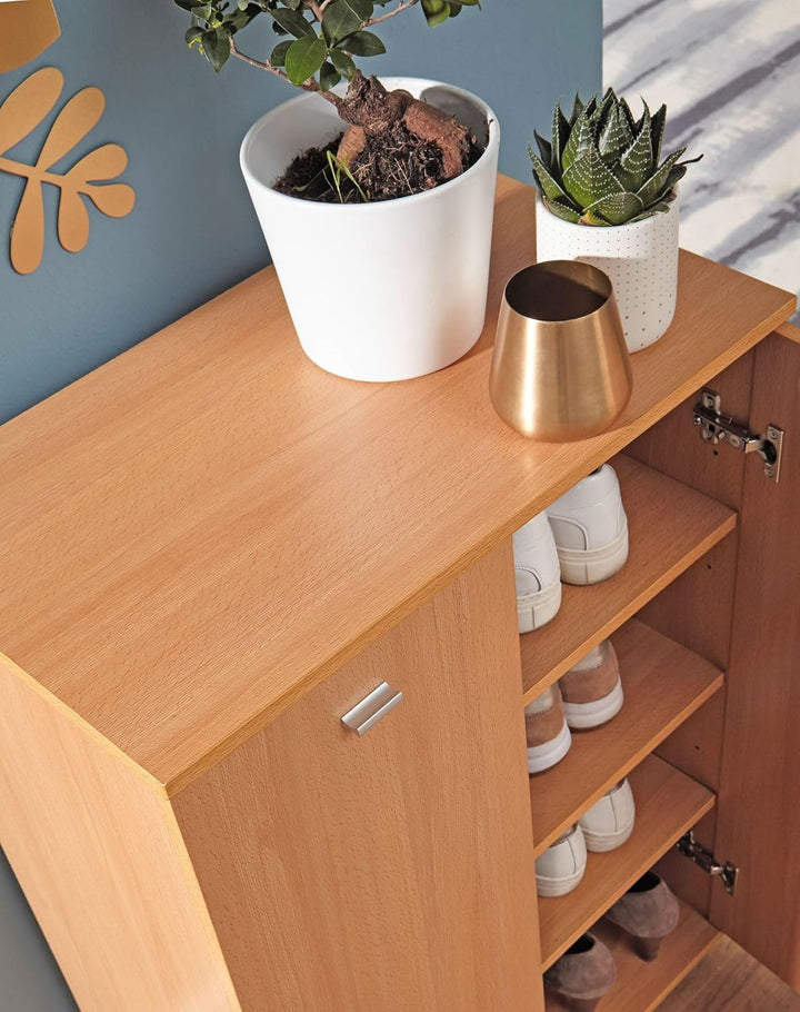 Wohnling Design Schuhschrank Nimes modern Holz Buche 12 Paar Schuhe 4 Fächer 2 Türen, Schuhregal 60