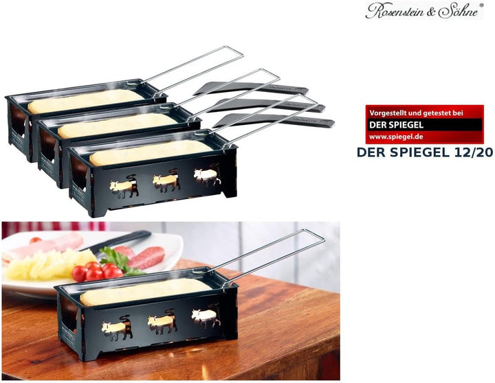 Rosenstein & Söhne Raclette Stövchen: 3er-Set Teelicht-Raclette, mit Schaber (Racletteofen mit Kerze