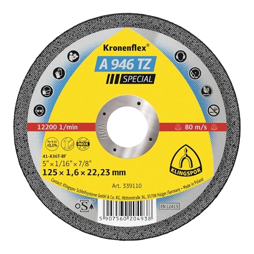 Klingspor 339110 A 946 TZ SPECIAL, Trennscheibe, Spezial, Verpackungseinheit 25, 125X1,6X22,23, H, 2