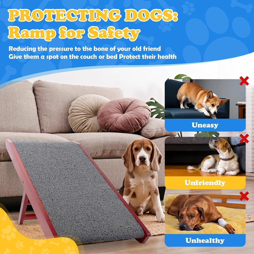 Hunderampe Hundetreppe für Hunde - Einstellbar 34-61,5 cm Spülschutz-Design Birkenholz Rampe Hund Kl