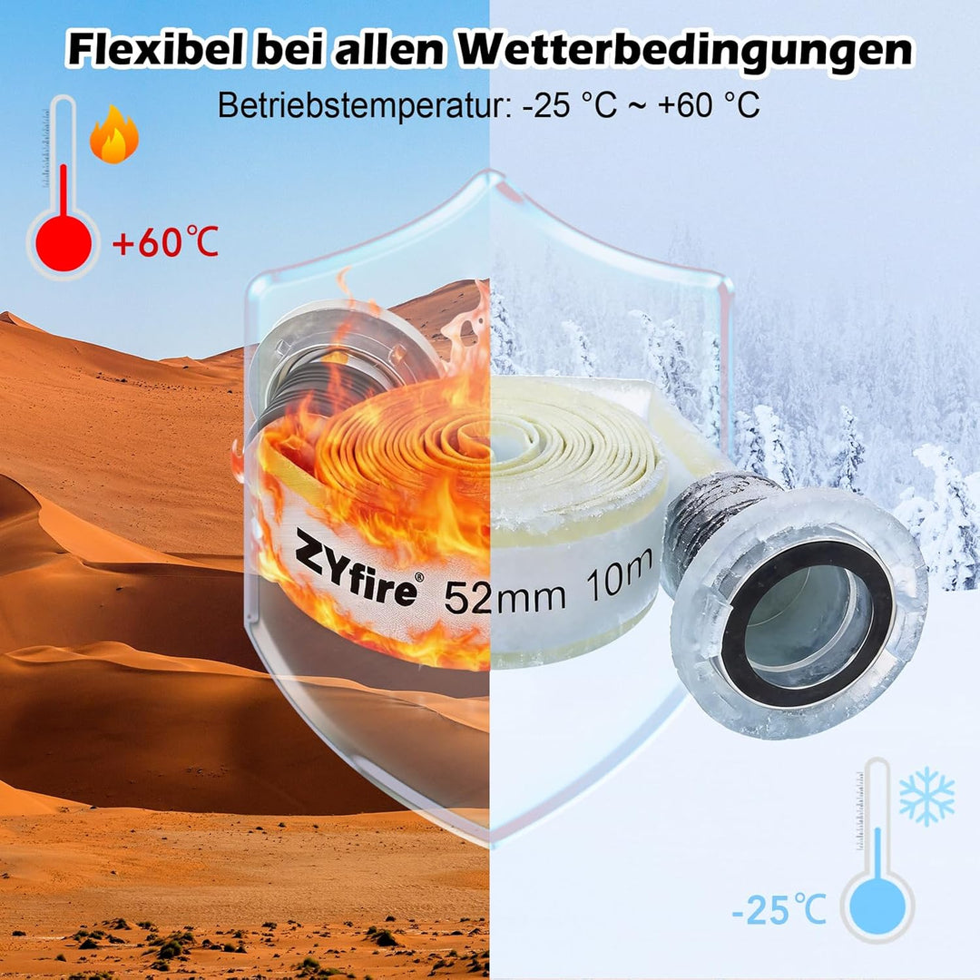 ZYfire Feuerwehrschlauch 52mm x 10m | 2 Zoll Feuerschlauch mit C-Storz Kupplung | flexibler Wassersc