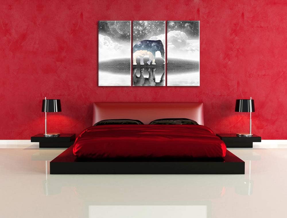 Pixxprint Einsamer Elefant als Leinwandbild | Grösse: 3 Teilig (120x80) | Wandbild| Kunstdruck | fer