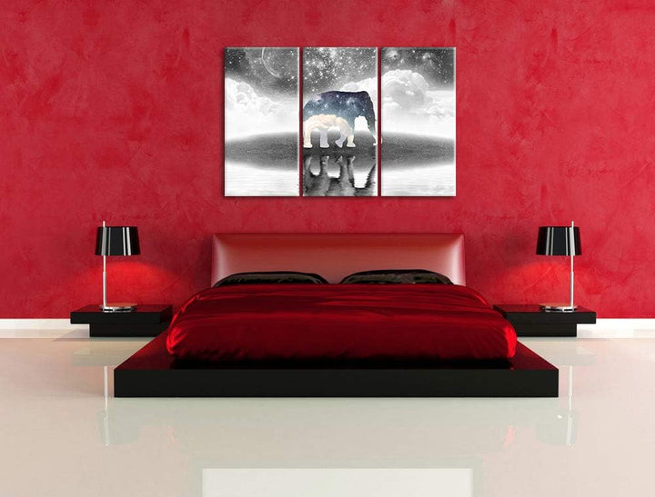 Pixxprint Einsamer Elefant als Leinwandbild | Grösse: 3 Teilig (120x80) | Wandbild| Kunstdruck | fer