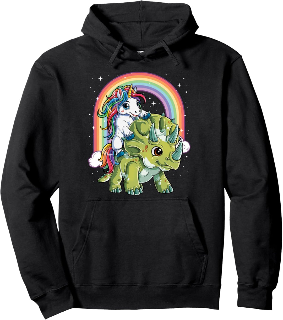 Einhorn Reiten Dinosaurier Triceratops Lustige Jungen Mädchen Regenbogen Pullover Hoodie