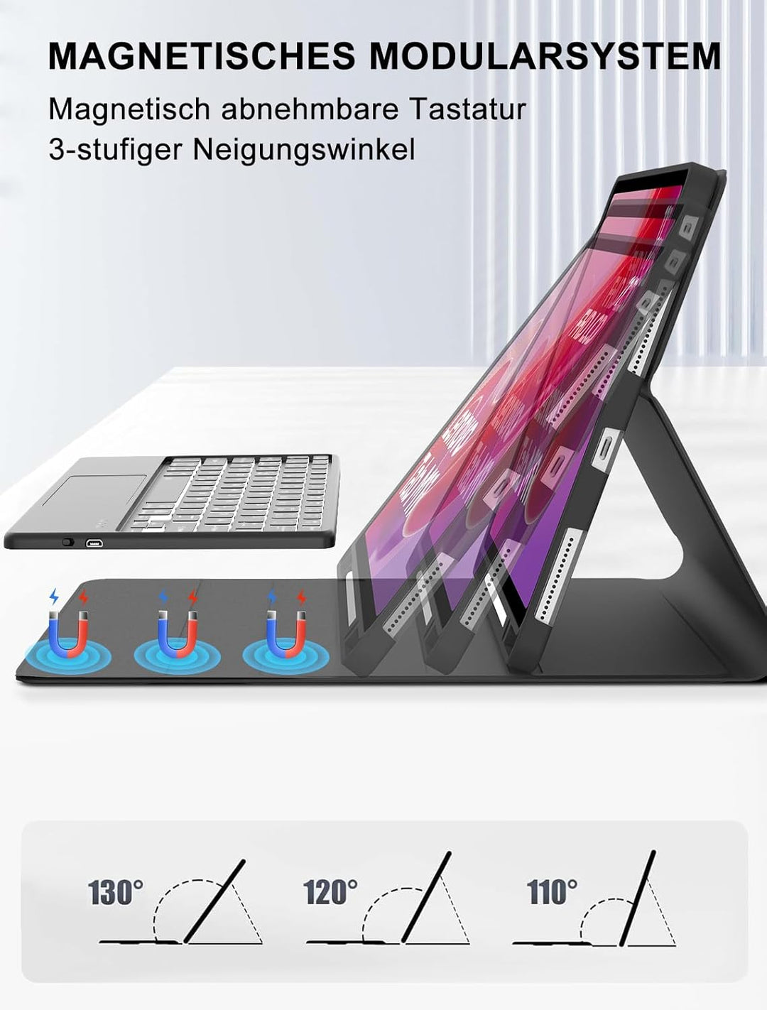 JADEMALL Für Lenovo Tab M11 Hülle mit DE Tastatur für 11 Zoll 2024 TB330FU, 7-Farben Beleuchtung Mit