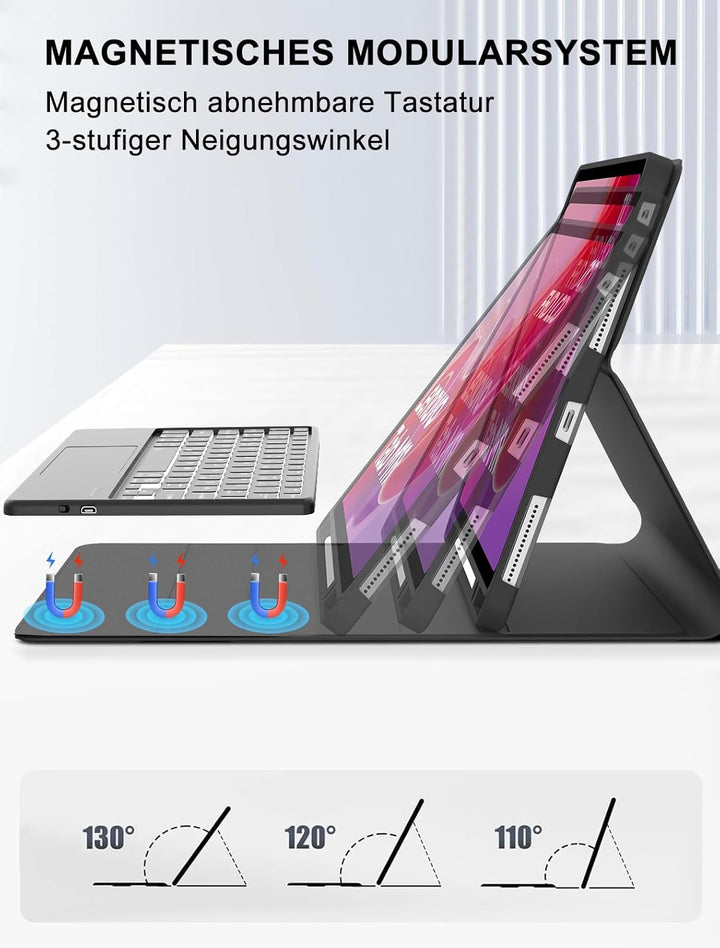 JADEMALL Für Lenovo Tab M11 Hülle mit DE Tastatur für 11 Zoll 2024 TB330FU, 7-Farben Beleuchtung Mit