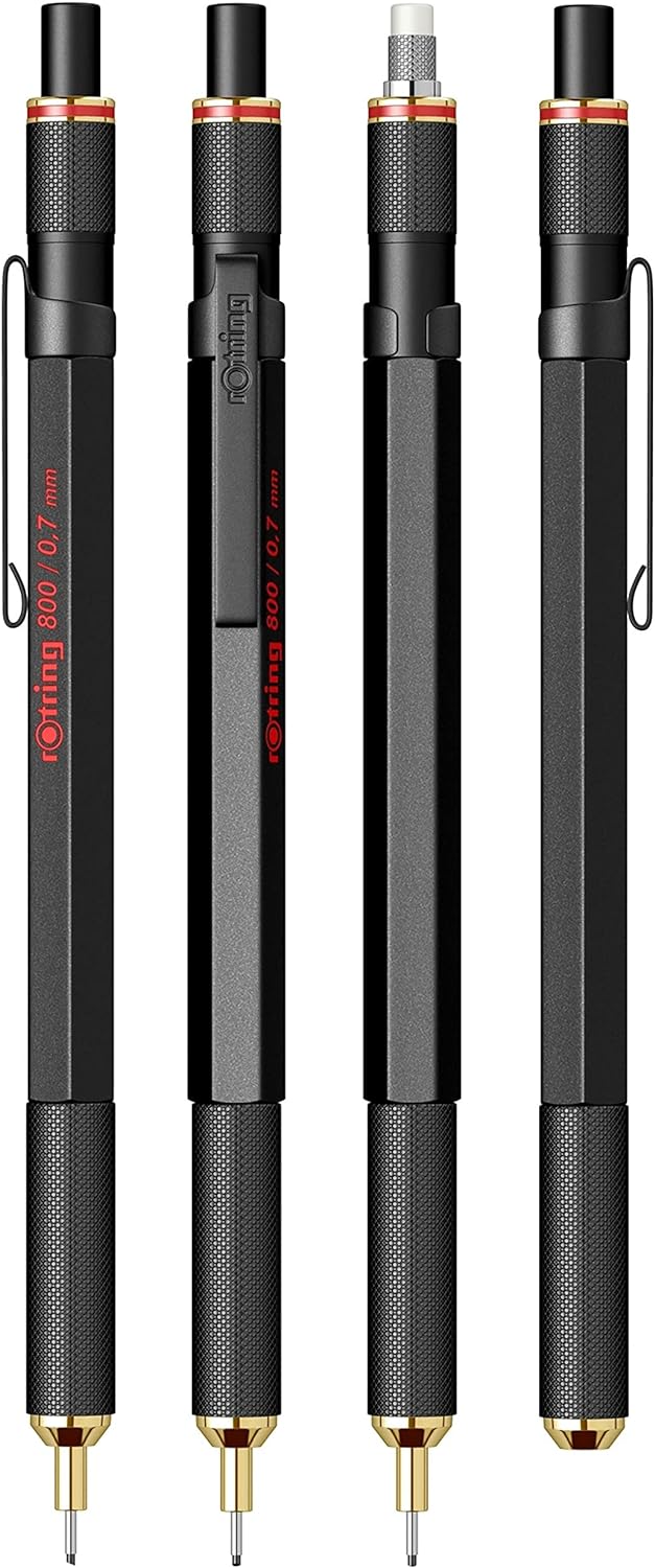 rOtring 800 Druckbleistift mit Einzug | 0,7 mm | Schwarz Schwarz 0,7mm Druckbleistift Single, Schwar