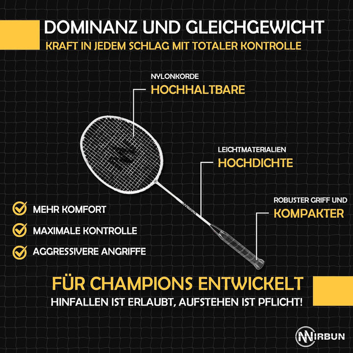 Badminton-Set für 4 Spieler mit Netz | Professionelle Schläger + 3 Federbälle + Tragetasche | Robust