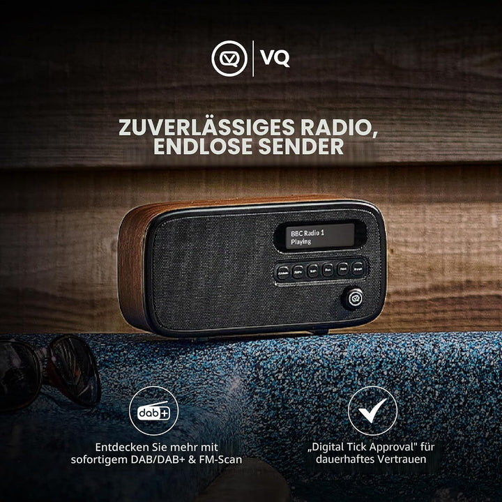 VQ Dexter Radio DAB Plus/DAB mit FM, 3 Watts Stereo Lautsprecher und LCD Bildschirm - Batteriebetrie