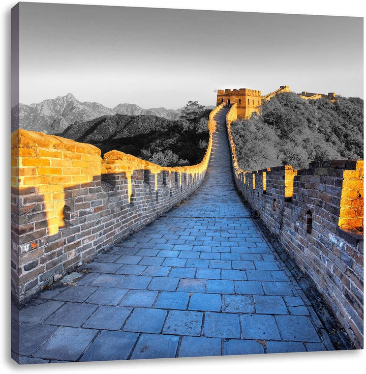 Pixxprint prächtige chinesische Mauer schwarz/weiss, Format: 70x70 auf Leinwand, 70x70